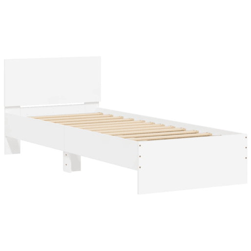Estrutura de cama de solteiro para adultos com cabeceira e luzes LED 75x190 cm branco