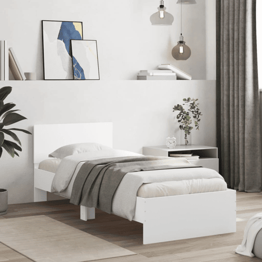 Estrutura de cama de solteiro para adultos com cabeceira e luzes LED 75x190 cm branco