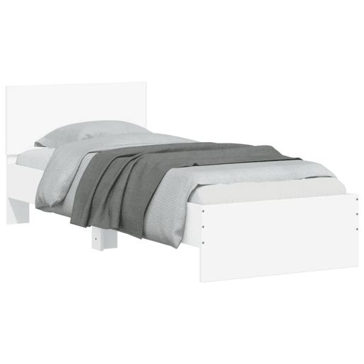 Estrutura de cama de solteiro para adultos com cabeceira e luzes LED 75x190 cm branco