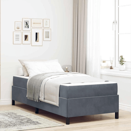 Estrutura de cama de solteiro para adultos com colchão Cinza Escuro 90 x 190 cm tecido