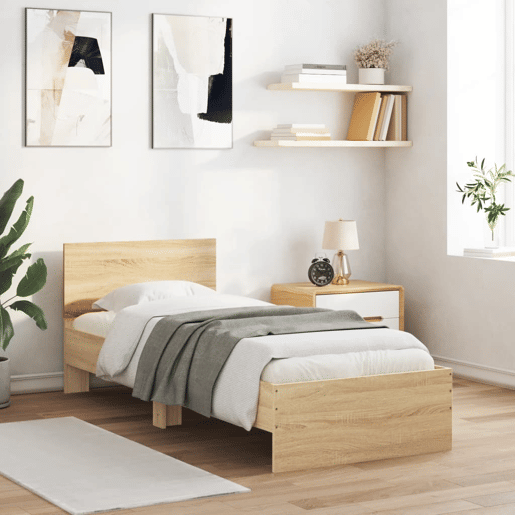 Estrutura de cama de solteiro moderno c cabeceiraluzes LED 75x190 cm carvalho sonoma