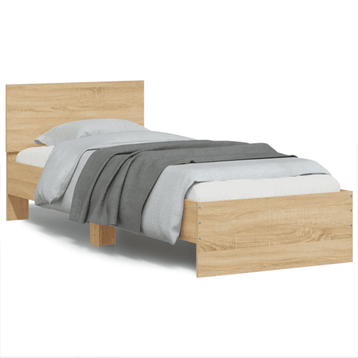 Estrutura de cama de solteiro moderno c cabeceiraluzes LED 75x190 cm carvalho sonoma