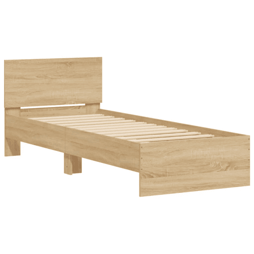 Estrutura de cama de solteiro moderno c cabeceiraluzes LED 75x190 cm carvalho sonoma