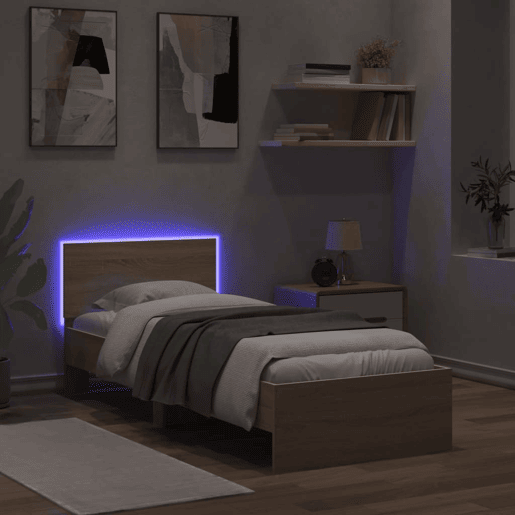 Estrutura de cama de solteiro moderno c cabeceiraluzes LED 75x190 cm carvalho sonoma