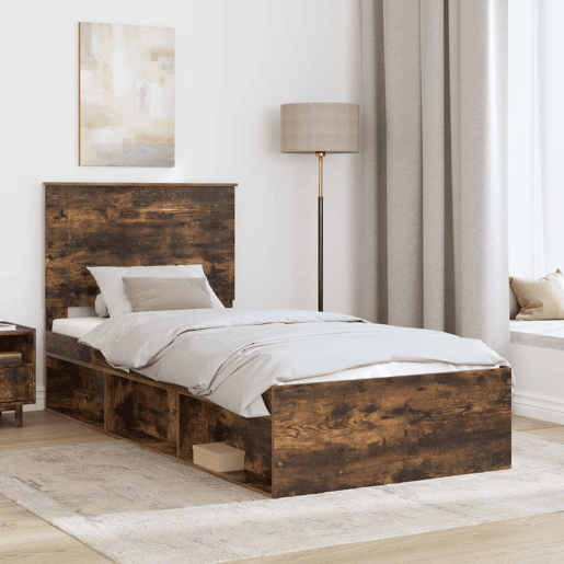 Estrutura de cama de solteiro para adultos com Cabeceira - Carvalho Defumado 100 x 200 cm