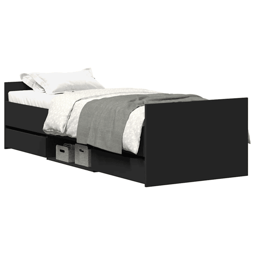 Estrutura de cama de solteiro para adultos c painéis cabeceira e pés 90x190 cm preto