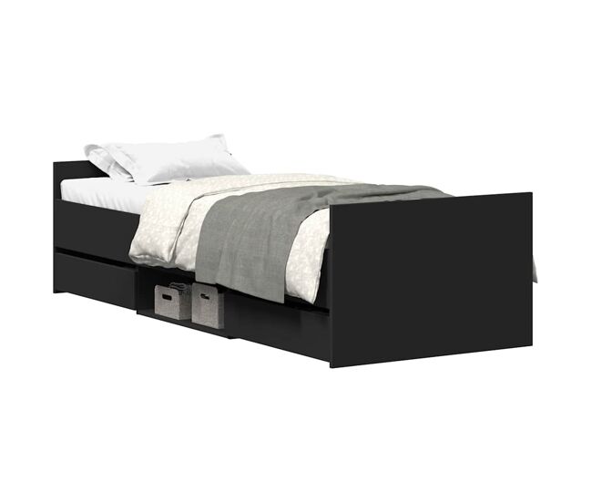 Estructura de cama individual para adultos con cabecero piecero negro 90x190 cm