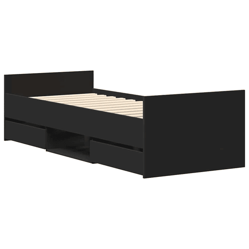 Estrutura de cama de solteiro para adultos c painéis cabeceira e pés 90x190 cm preto