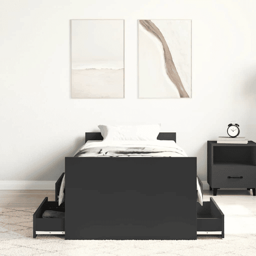 Estrutura de cama de solteiro para adultos c painéis cabeceira e pés 90x190 cm preto