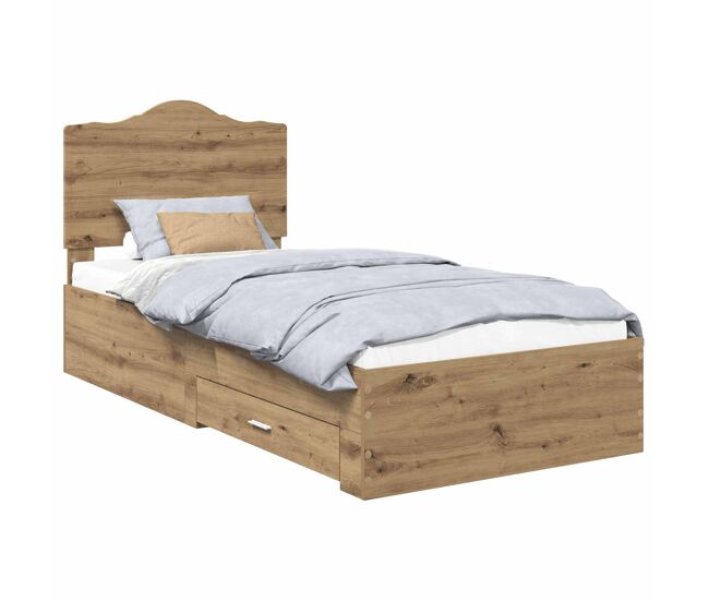 Estructura de cama simple para adultos con cabecera - roble artesanal 90 x 200 cm