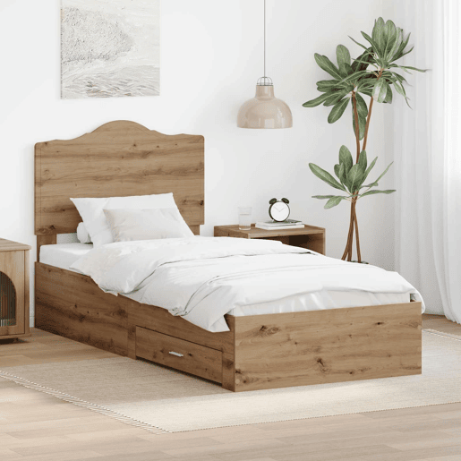 Estrutura de cama de solteiro moderno com cabeceira - Carvalho Artesanal 90 x 200 cm