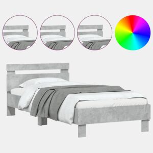 Estrutura de cama de solteiro moderno c cabeceiraluzes LED 90x200cm cinza cimento