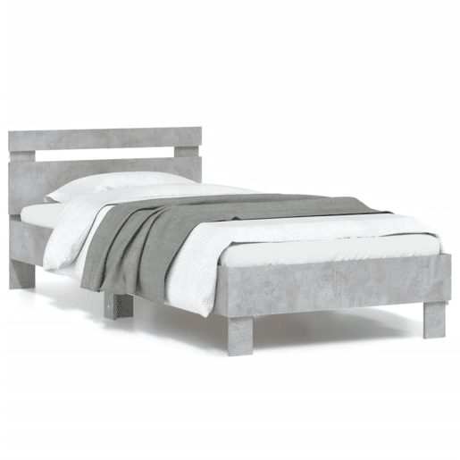 Estrutura de cama de solteiro moderno c cabeceiraluzes LED 90x200cm cinza cimento