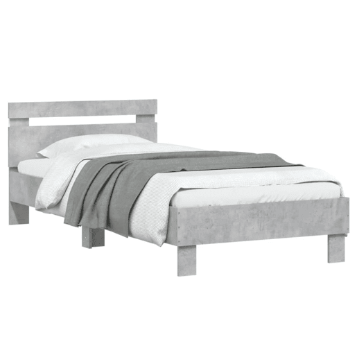 Estrutura de cama de solteiro moderno c cabeceiraluzes LED 90x200cm cinza cimento