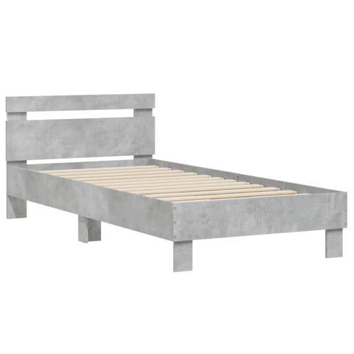 Estrutura de cama de solteiro moderno c cabeceiraluzes LED 90x200cm cinza cimento