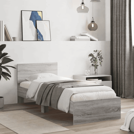 Estrutura de cama de solteiro moderno c cabeceiraluzes LED 90x200 cm cinza sonoma
