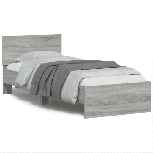 Estrutura de cama de solteiro moderno c cabeceiraluzes LED 90x200 cm cinza sonoma