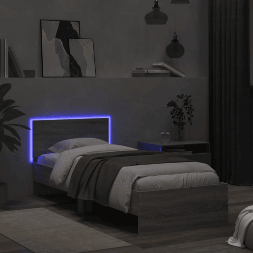 Estrutura de cama de solteiro moderno c cabeceiraluzes LED 90x200 cm cinza sonoma