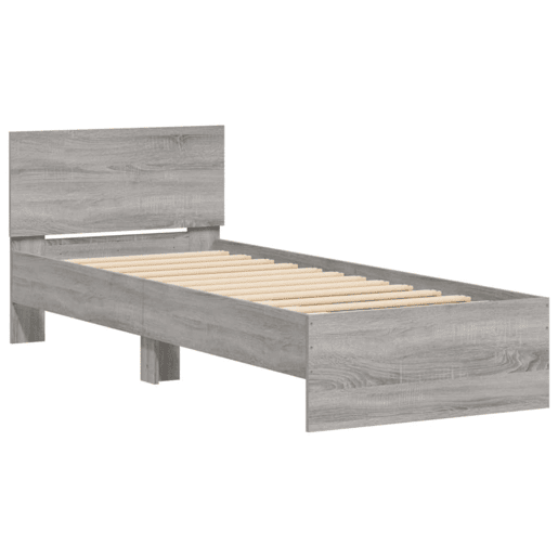 Estrutura de cama de solteiro moderno c cabeceiraluzes LED 90x200 cm cinza sonoma