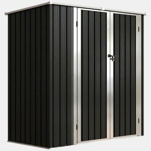 Outsunny Abrigo de Jardim Exterior 1,37 m², 163x89x163 cm Casota de Jardim Metálica com Telhado Inclinado Portas com Fecho e Luvas para Armazenamento de Ferramentas Cinzento Escuro