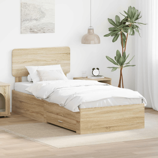 Estrutura de cama de solteiro moderno com cabeceira - Carvalho Sonoma 75 x 190 cm