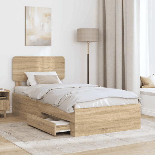 Estrutura de cama de solteiro moderno com cabeceira - Carvalho Sonoma 75 x 190 cm