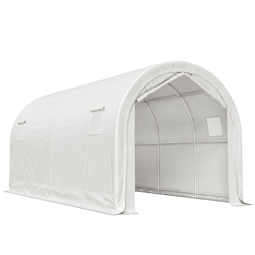 Outsunny Tenda Garagem Portátil 3x6 m Garagem Exterior Resistente com Porta Enrolável e 4 Janelas Estrutura de Metal Galvanizado UPF 30+ Abrigo de Armazenamento Branco