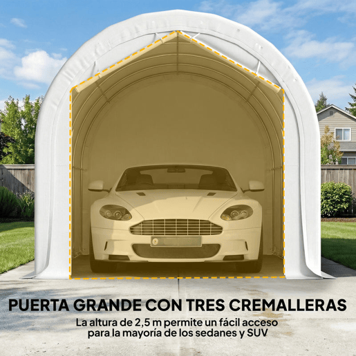 Outsunny Tenda Garagem Portátil 3x6 m Garagem Exterior Resistente com Porta Enrolável e 4 Janelas Estrutura de Metal Galvanizado UPF 30+ Abrigo de Armazenamento Branco