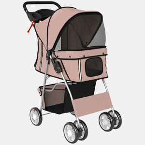 PawHut Carrinho Dobrável para Cães, Carrinho para Cães Pequenos com Cesto de Armazenamento, Janelas de Rede, Porta-garrafas, Rodas em EVA, Almofada Lavável, Travões, Carga 10 kg, 77x44x102 cm, Castanho