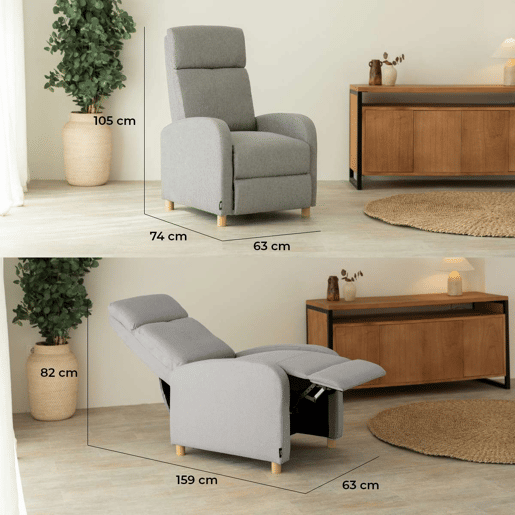 Poltrona Reclinável Verona Nalui relax reclinável em tela (63x96,5x79 cm) Gris Claro