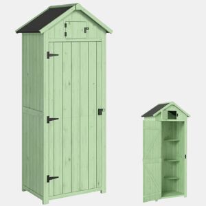 Outsunny Armário de Jardim de Madeira 77x54,2x179 cm 0,3 m² com 3 Prateleiras e 2 Portas com Fechadura para Jardim ou Terraço Verde
