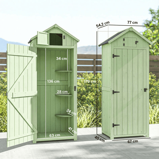 Outsunny Armário de Jardim de Madeira 77x54,2x179 cm 0,3 m² com 3 Prateleiras e 2 Portas com Fechadura para Jardim ou Terraço Verde