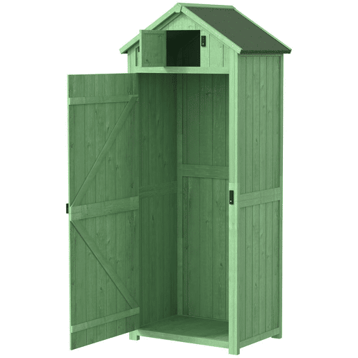 Outsunny Armário de Jardim de Madeira 77x54,2x179 cm 0,3 m² com 3 Prateleiras e 2 Portas com Fechadura para Jardim ou Terraço Verde