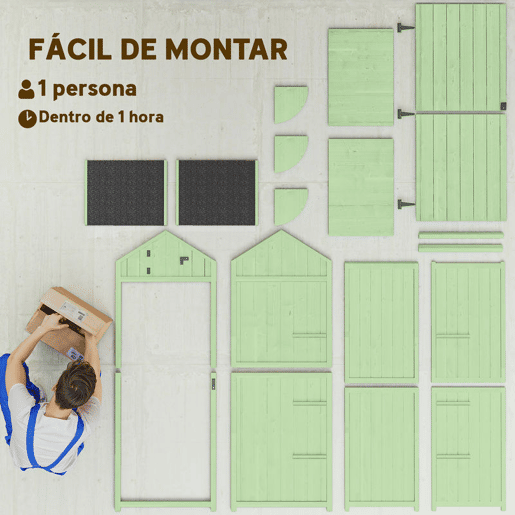 Outsunny Armário de Jardim de Madeira 77x54,2x179 cm 0,3 m² com 3 Prateleiras e 2 Portas com Fechadura para Jardim ou Terraço Verde