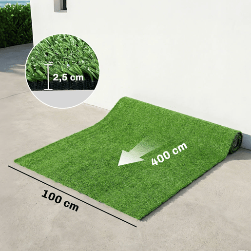 Outsunny Relva Artificial 1m x 4m, Tapete de Relva Artificial com Altura de 10 mm, Drenagem Automática, para Jardim, Terraço, Pátio, Varanda, Interior e Exterior, Verde
