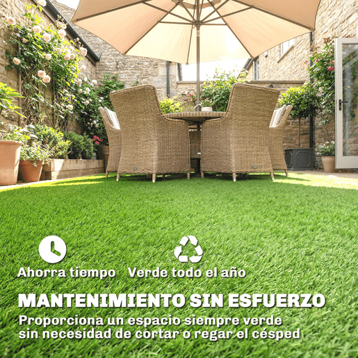Outsunny Relva Artificial 1m x 4m, Tapete de Relva Artificial com Altura de 10 mm, Drenagem Automática, para Jardim, Terraço, Pátio, Varanda, Interior e Exterior, Verde
