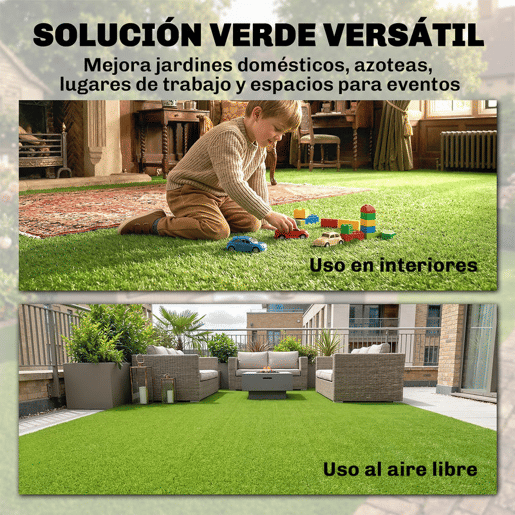 Outsunny Relva Artificial 1m x 4m, Tapete de Relva Artificial com Altura de 10 mm, Drenagem Automática, para Jardim, Terraço, Pátio, Varanda, Interior e Exterior, Verde