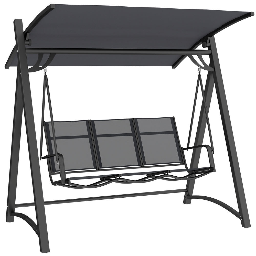 Outsunny columpio de jardín de 3 plazas, balancín de jardín exterior con techo ajustable, upf50+, asiento transpirable y marco de metal, para patio, terraza, carga 360 kg, 188x130x183 cm, gris