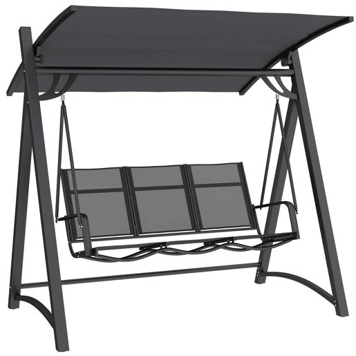 Outsunny Baloiço de Jardim de 3 Lugares Baloiço de Exterior com Teto Ajustável UPF50+ Assento Transpirável e Estrutura em Metal para Pátio Terraço Capacidade 360 kg 188x130x183 cm Cinza