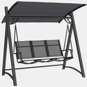 Outsunny Baloiço de Jardim de 3 Lugares Baloiço de Exterior com Teto Ajustável UPF50+ Assento Transpirável e Estrutura em Metal para Pátio Terraço Capacidade 360 kg 188x130x183 cm Cinza