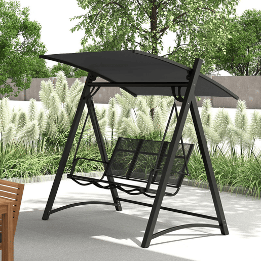 Outsunny Baloiço de Jardim de 3 Lugares Baloiço de Exterior com Teto Ajustável UPF50+ Assento Transpirável e Estrutura em Metal para Pátio Terraço Capacidade 360 kg 188x130x183 cm Cinza
