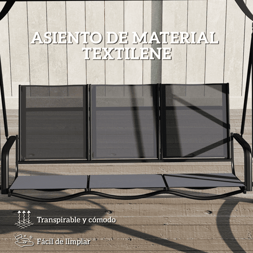 Outsunny Baloiço de Jardim de 3 Lugares Baloiço de Exterior com Teto Ajustável UPF50+ Assento Transpirável e Estrutura em Metal para Pátio Terraço Capacidade 360 kg 188x130x183 cm Cinza