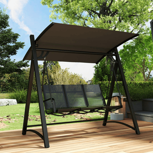 Outsunny Baloiço de Jardim de 3 Lugares Baloiço de Exterior com Teto Ajustável UPF50+ Assento Transpirável e Estrutura em Metal para Pátio Terraço Capacidade 360 kg 188x130x183 cm Cinza