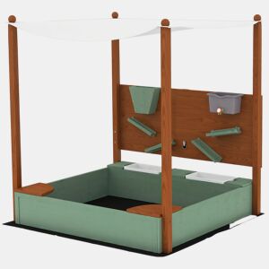 AIYAPLAY Caixa de Areia para Crianças de Madeira com Teto Caixa de Areia Infantil com 2 Assentos 2 Caixas Torneira Funil Caixa de Areia para Crianças de 3-6 Anos para Pátio, Jardim Varanda 116x112,5x128 cm Verde