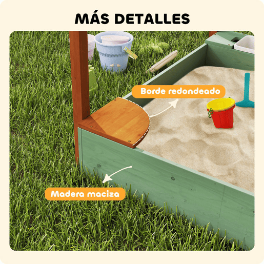 AIYAPLAY Caixa de Areia para Crianças de Madeira com Teto Caixa de Areia Infantil com 2 Assentos 2 Caixas Torneira Funil Caixa de Areia para Crianças de 3-6 Anos para Pátio, Jardim Varanda 116x112,5x128 cm Verde