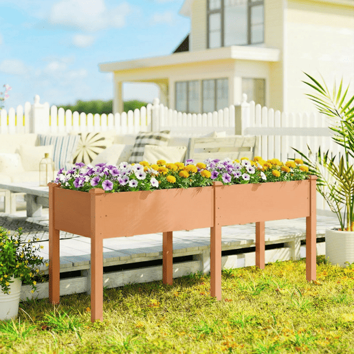 Outsunny Floreira Elevada de Madeira Mesa de Cultivo com Pés 6 Orifícios de Drenagem para Cultivo Plantas Flores e Legumes 184x59x76,5 cm Castanho