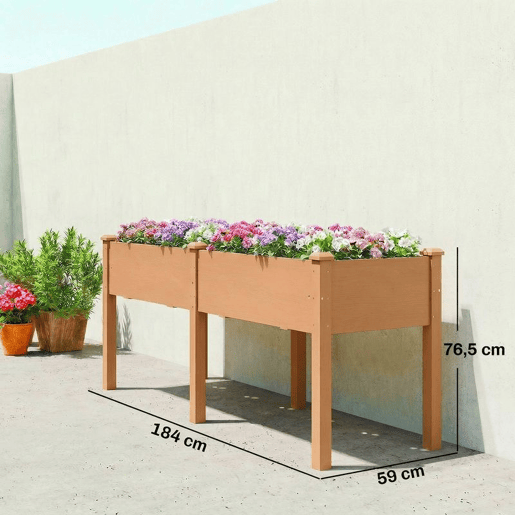 Outsunny Floreira Elevada de Madeira Mesa de Cultivo com Pés 6 Orifícios de Drenagem para Cultivo Plantas Flores e Legumes 184x59x76,5 cm Castanho