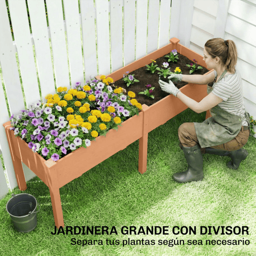 Outsunny Floreira Elevada de Madeira Mesa de Cultivo com Pés 6 Orifícios de Drenagem para Cultivo Plantas Flores e Legumes 184x59x76,5 cm Castanho