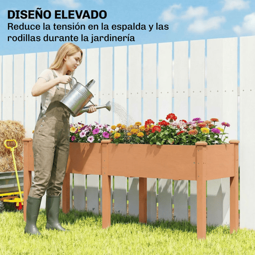 Outsunny Floreira Elevada de Madeira Mesa de Cultivo com Pés 6 Orifícios de Drenagem para Cultivo Plantas Flores e Legumes 184x59x76,5 cm Castanho