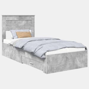 Estrutura de cama de solteiro para adultos com gaveta Cinza Concreto e Prata 75 x 190 cm